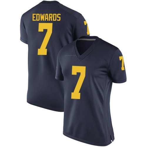 Donovan Edwards Michigan Wolverines Women's NCAA #7 Navy Game Brand Jordan College Stitched Football Jersey BHN1854FI